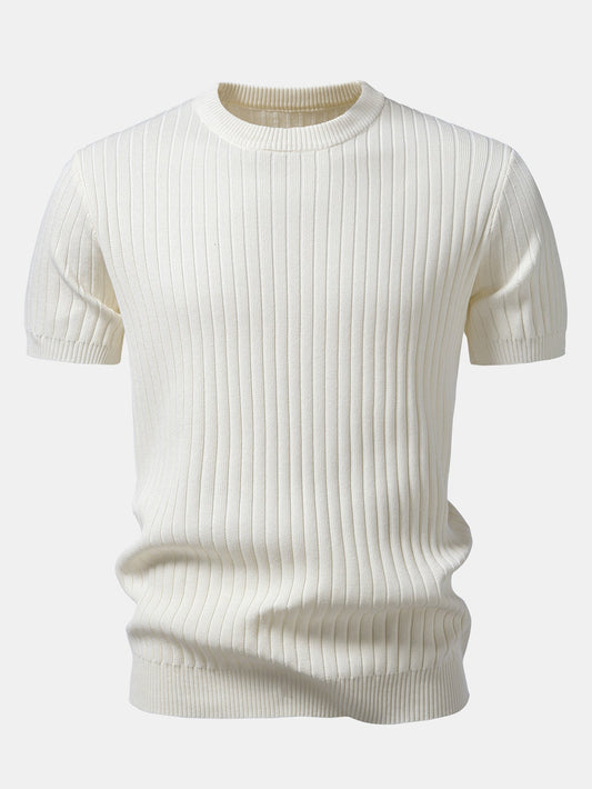 Ribbed Crew Neck Knit T-Shirt