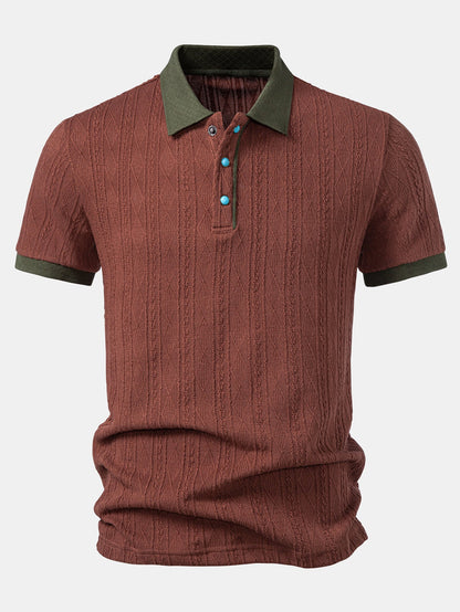 Contrast Collar Geometric Jacquard Knit Polo