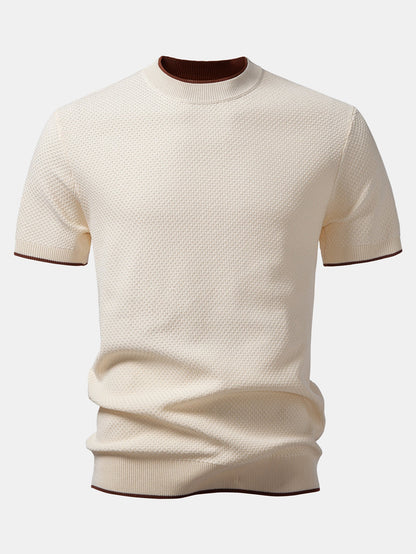 Contrast Trim Textured Knit T-Shirt