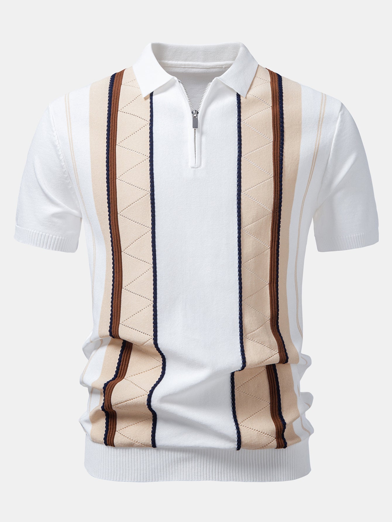 Contrast Striped Geometric zipper Knit Polo