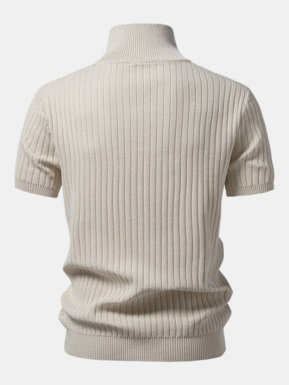 Ribbed Quarter Zip Knit Polo