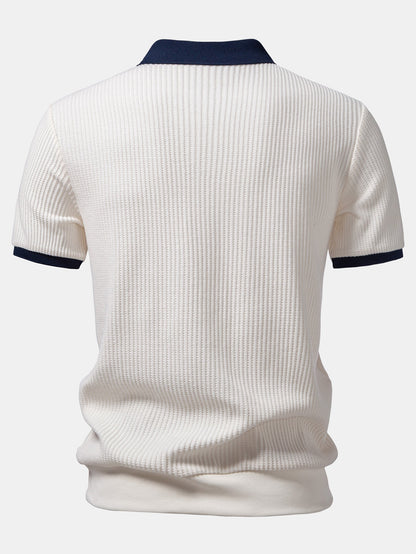 Contrast Knit Waffle Johnny Collar Polo