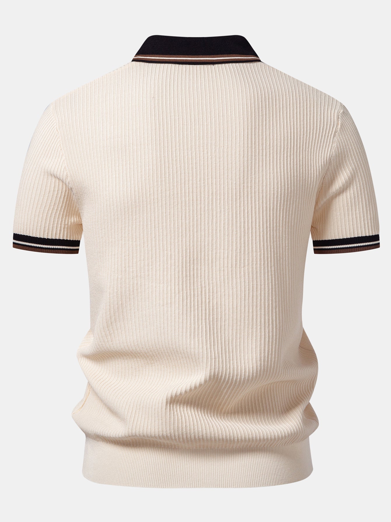Contrast Trim Waffle Johnny Collar Knit Polo