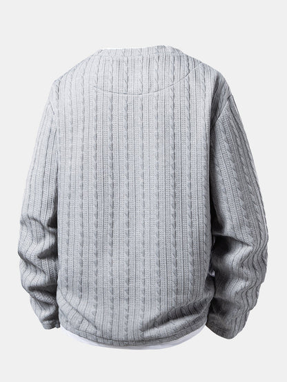 Relax Fit 2 In 1 Twisted Jacquard Notched Collar T-Shirt