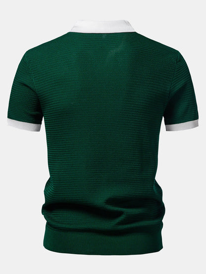Textured Contrast Johnny Collar Knit Polo