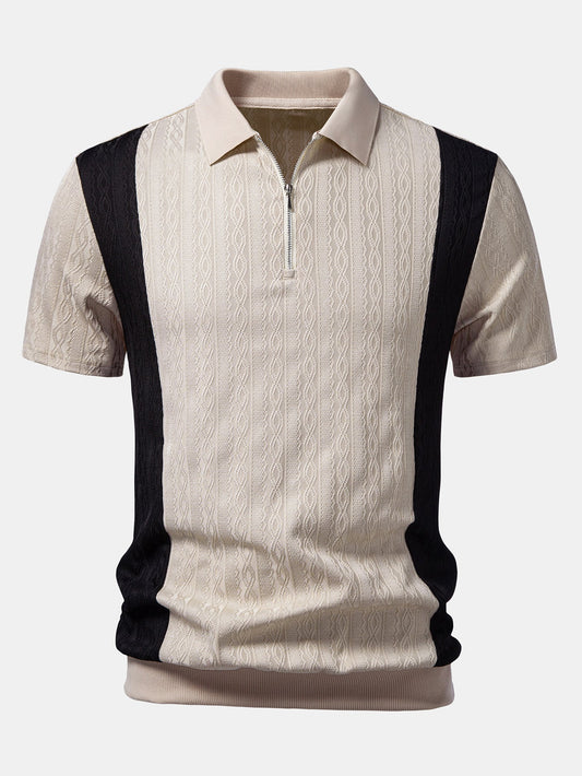 Two Tone Twisted Jacquard Zipper Knit Polo