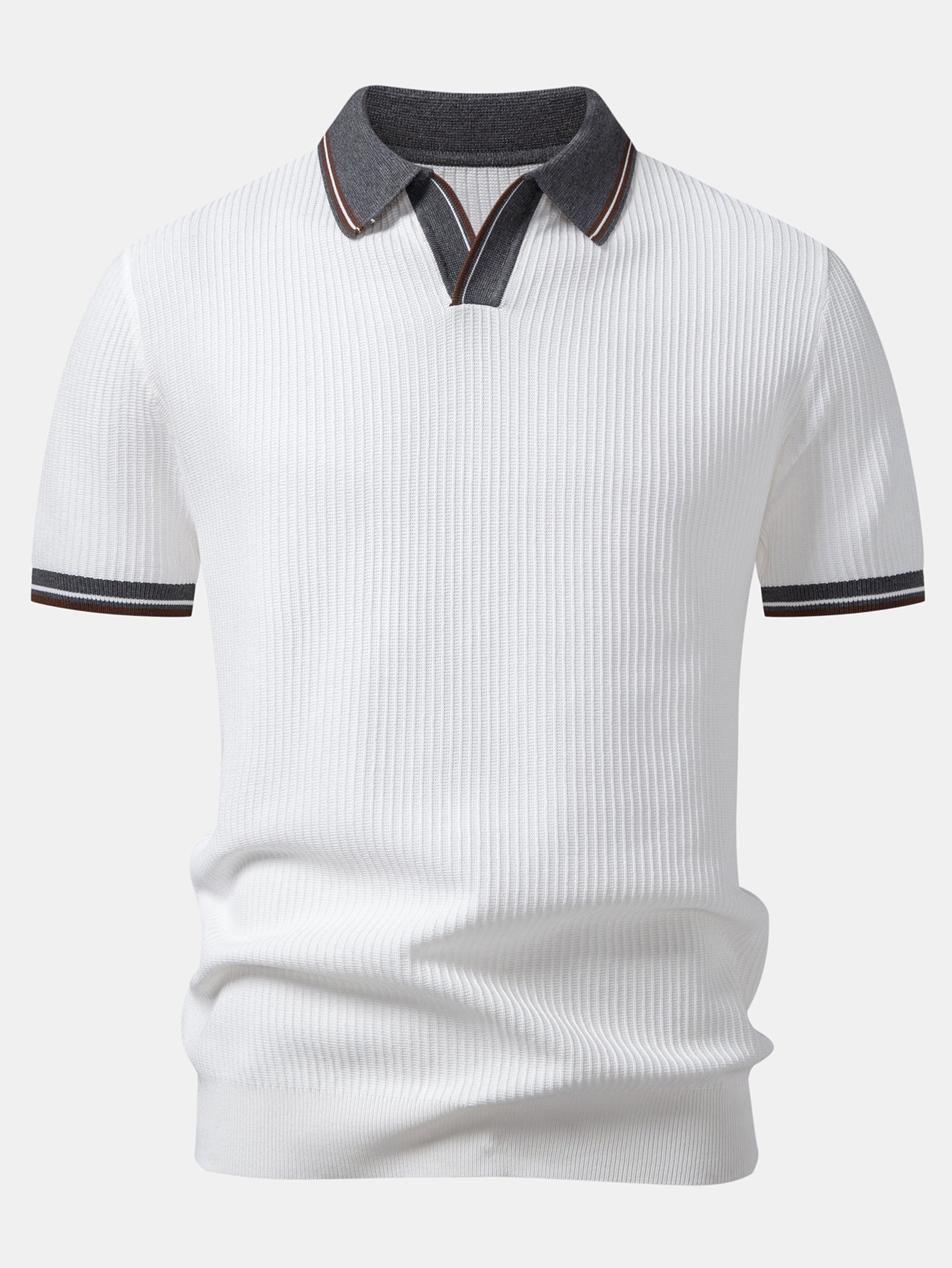 Contrast Trim Waffle Johnny Collar Knit Polo