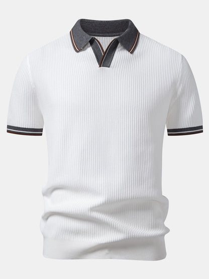 Contrast Trim Waffle Johnny Collar Knit Polo