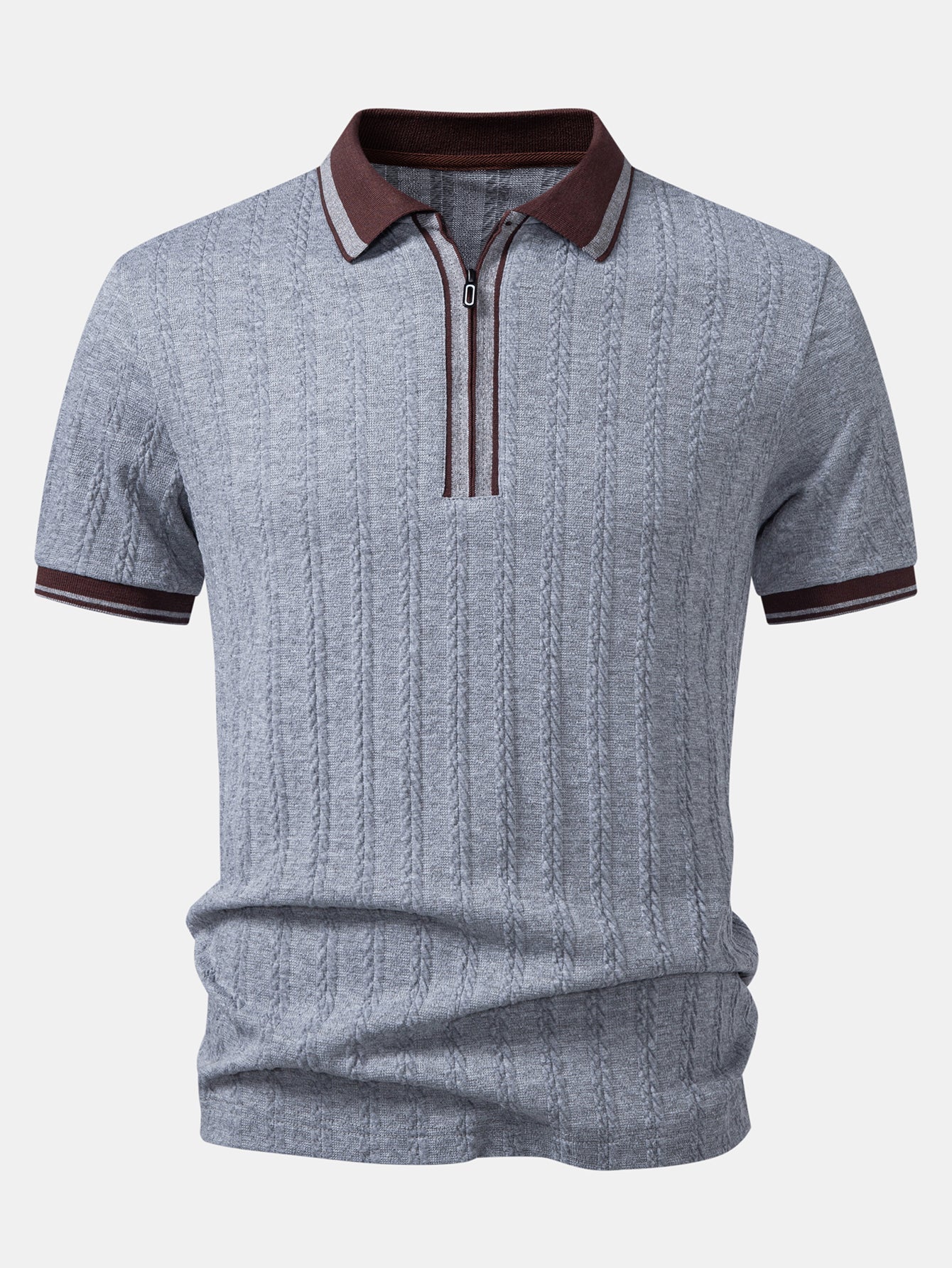 Wheat Ear Jacquard Zipper Knit Polo
