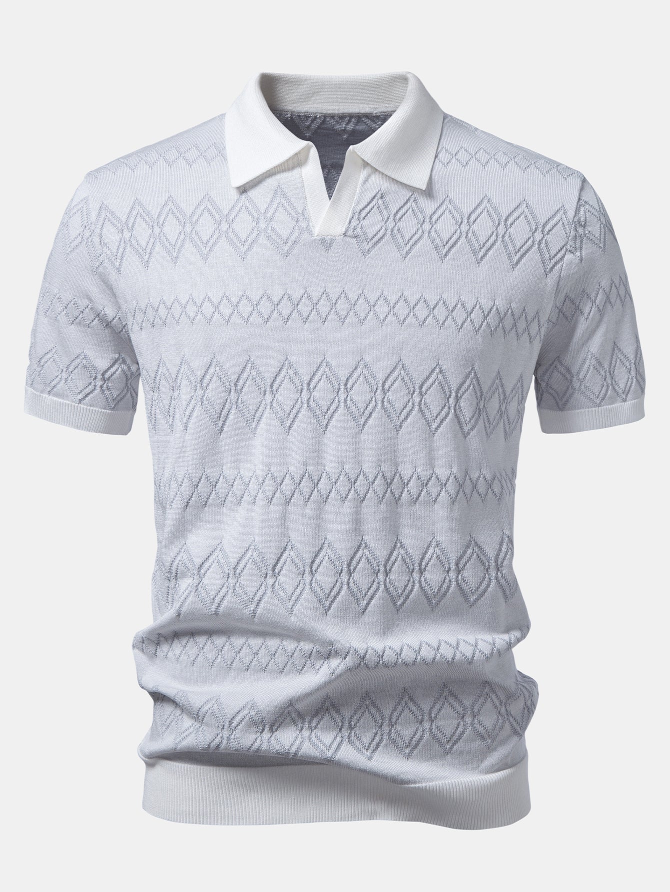 Geometric Jacquard Johnny Collar Polo