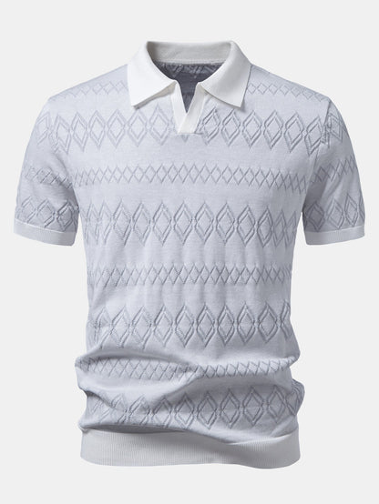 Geometric Jacquard Johnny Collar Polo
