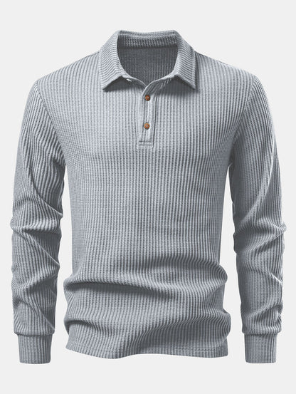 Long Sleeved Knitted Waffle Polo Shirt