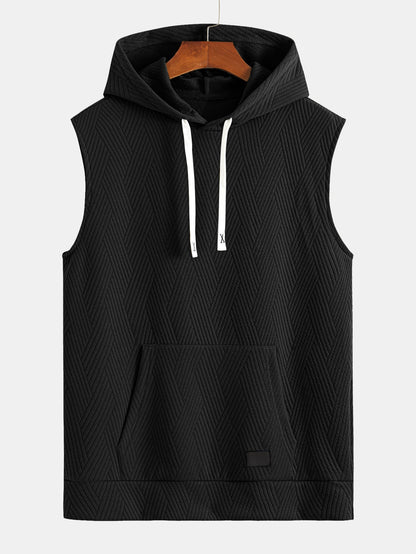Striped Jacquard Sleeveless Hooded T-Shirt