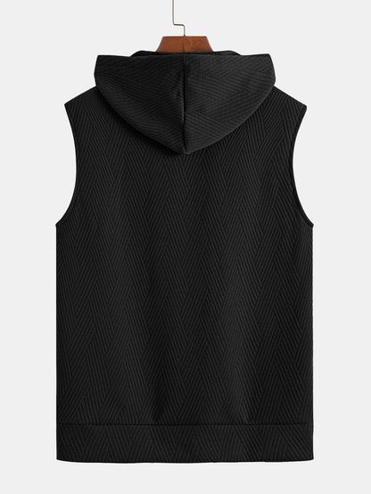Striped Jacquard Sleeveless Hooded T-Shirt