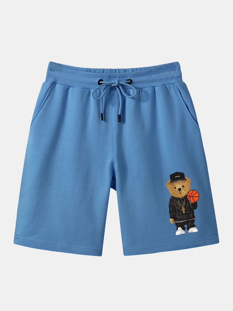 Basketball Bear Print Mid Length Shorts