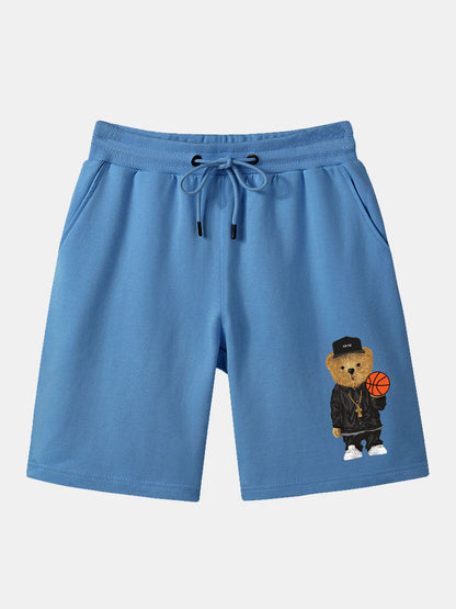 Basketball Bear Print Mid Length Shorts