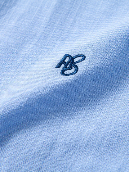 Short Sleeve Linen Look Stand Collar Shirt