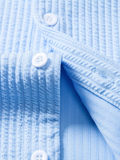 Muscle Fit Ribbed Button Up Shirt