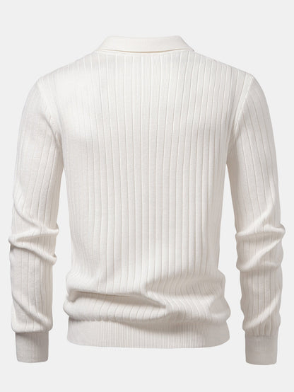 Long Sleeve Ribbed Knit Johnny Collar Polo Shirt