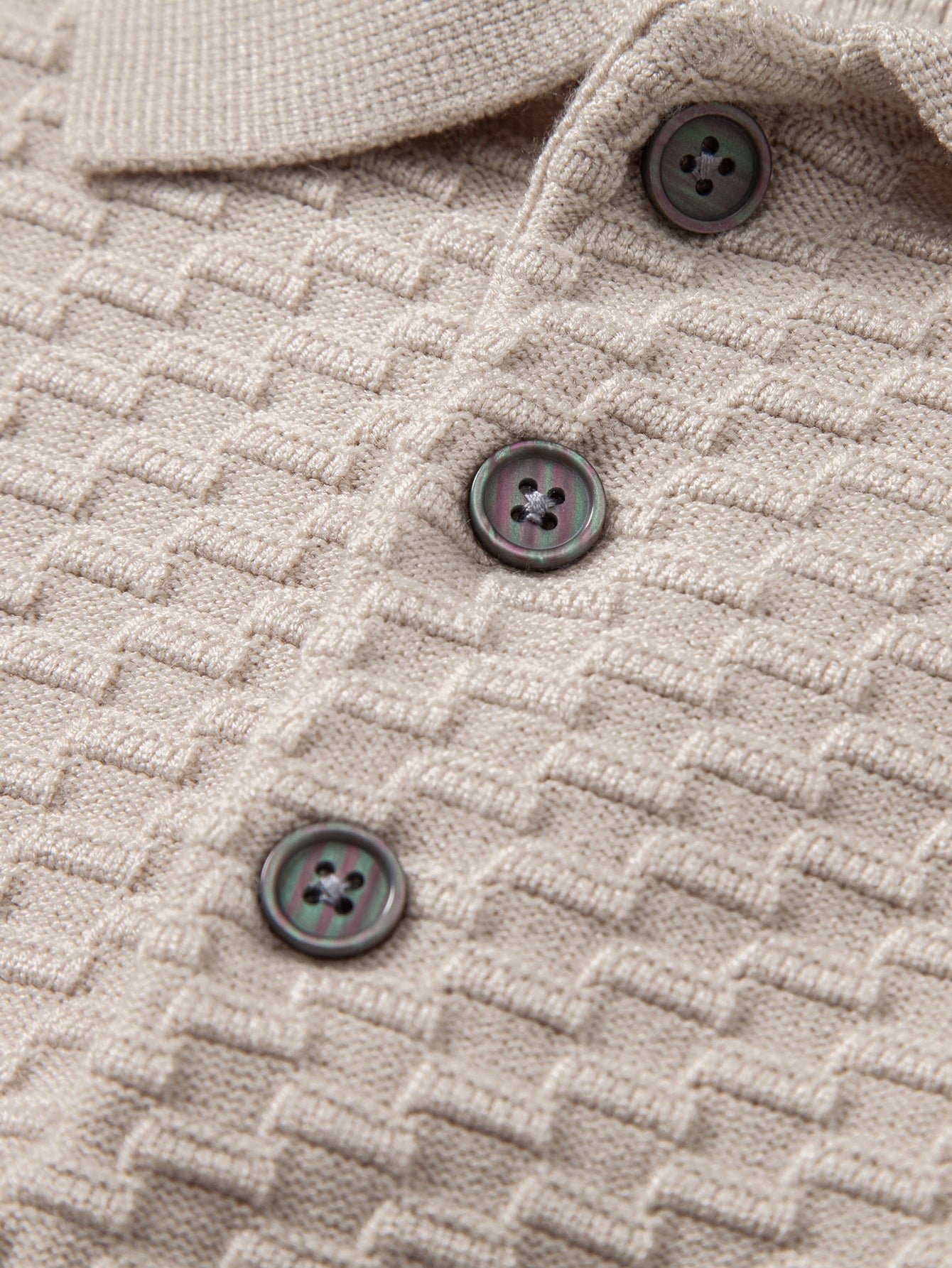 Long Sleeve Textured Knit  Polo Shirt