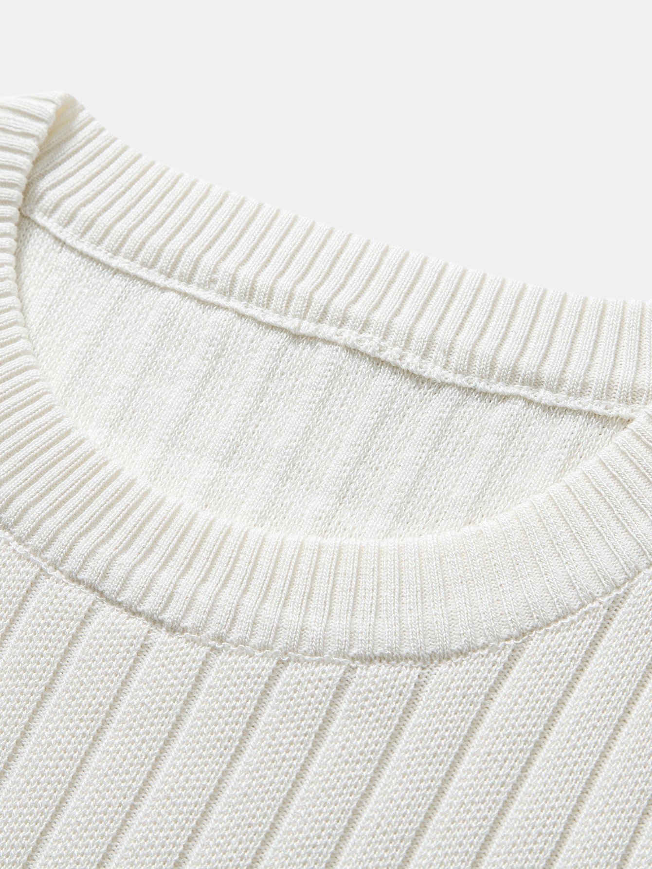 Ribbed Crew Neck Knit T-Shirt