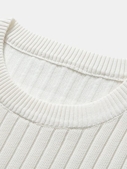 Ribbed Crew Neck Knit T-Shirt