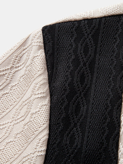 Two Tone Twisted Jacquard Zipper Knit Polo