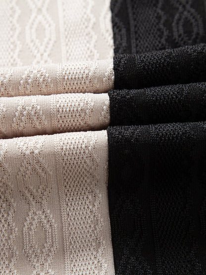 Two Tone Twisted Jacquard Zipper Knit Polo