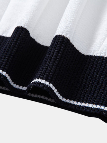Contrast Trim Ribbed Johnny Collar Knit Polo