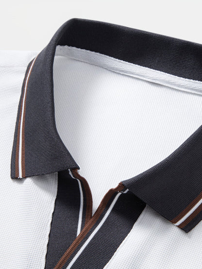 Contrast Trim Waffle Johnny Collar Polo