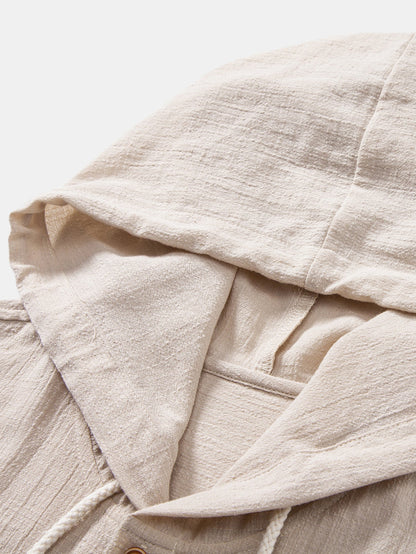 Linen Look Textured Hooded Shirt
