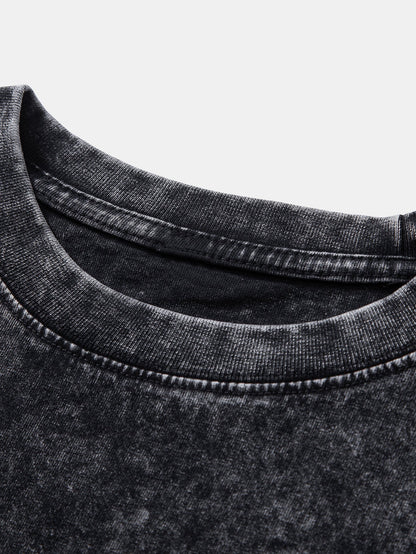 Relax Fit Long Sleeve Washed Distressed T-Shirt