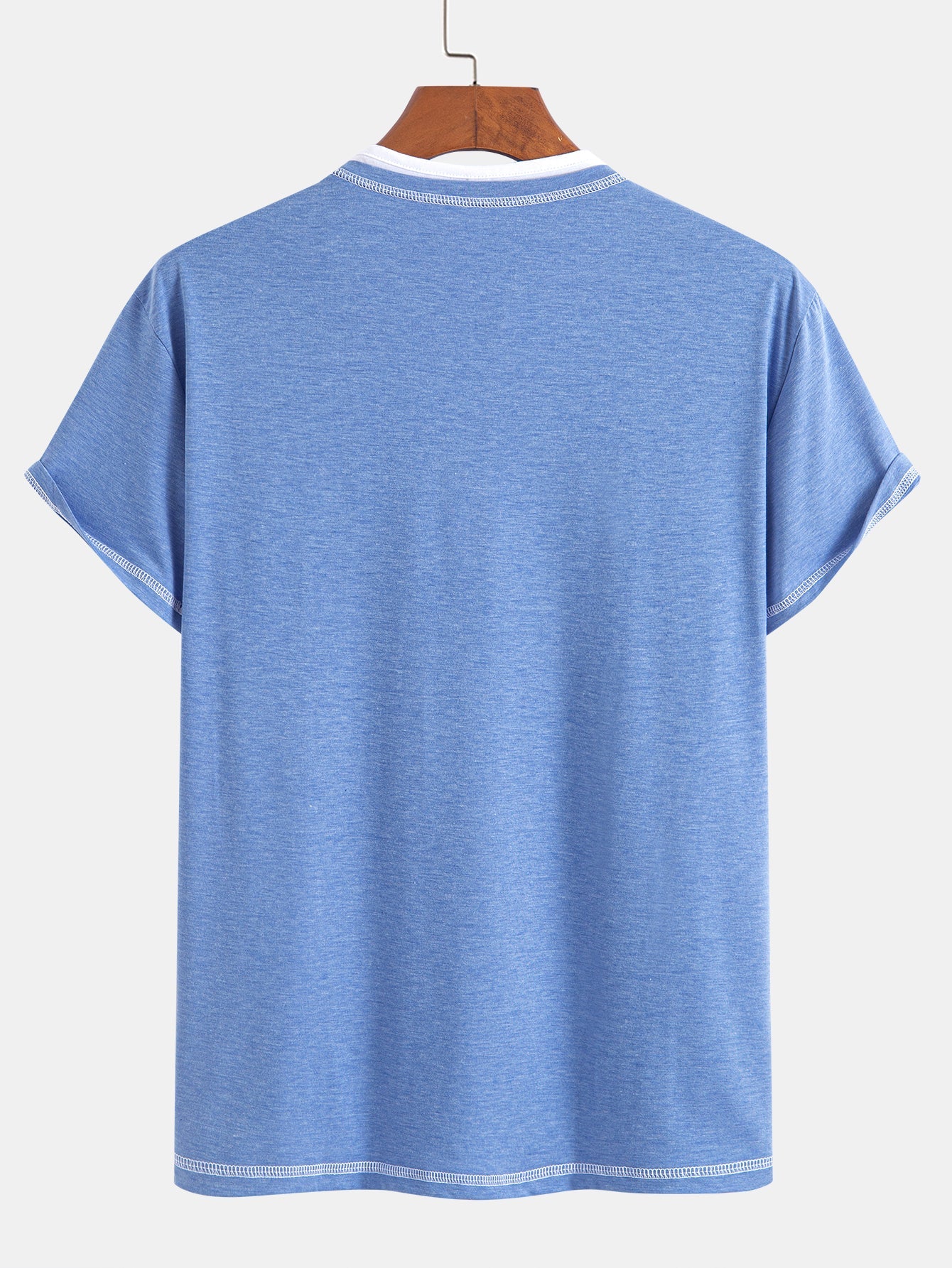 2-in-1 Notched Collar Contrast Stitching T-Shirt