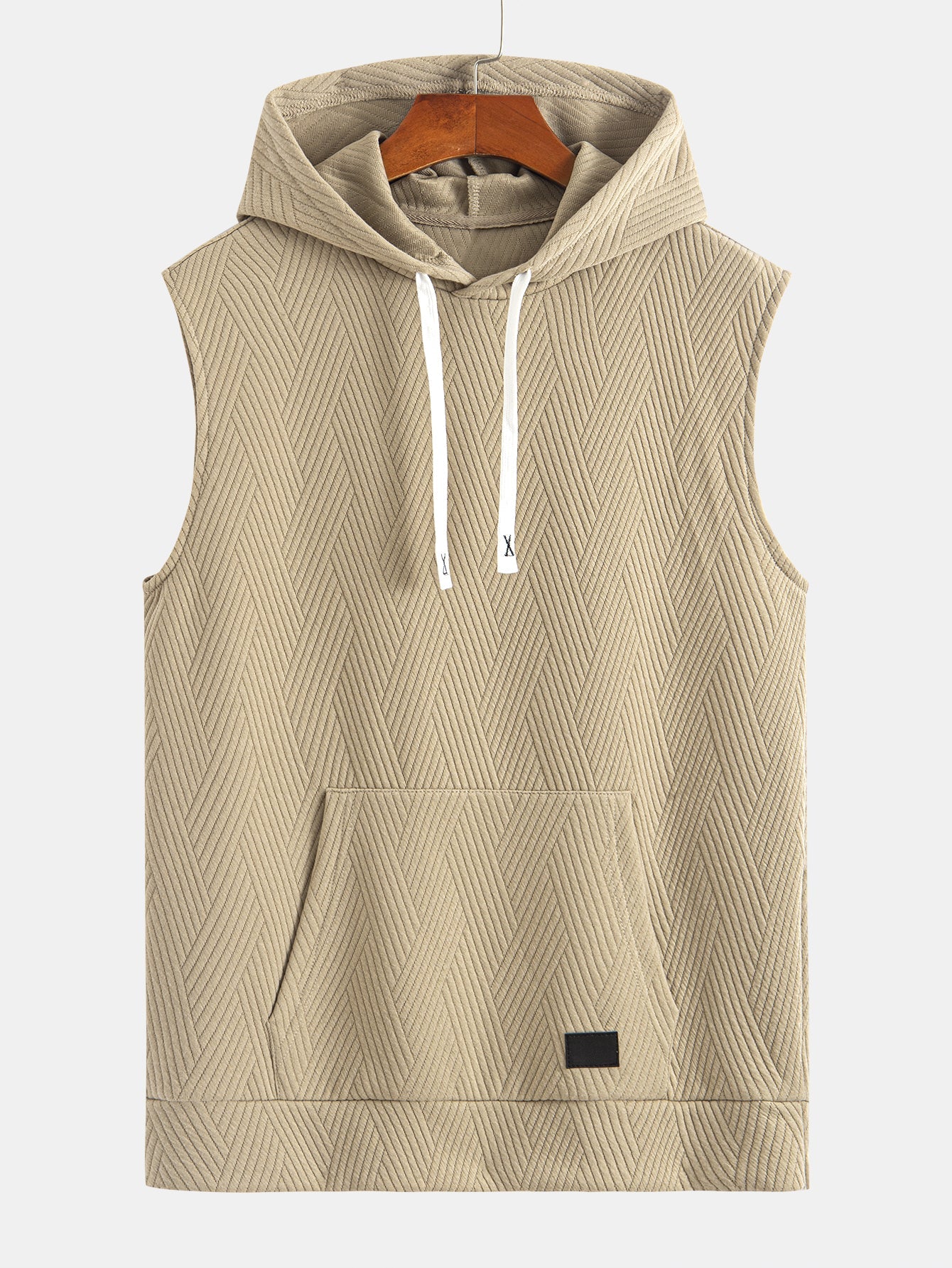 Striped Jacquard Sleeveless Hooded T-Shirt