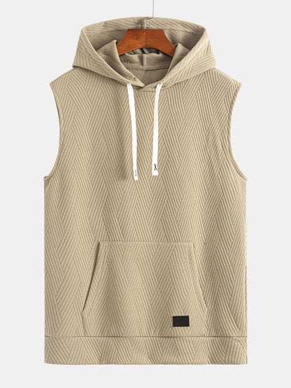 Striped Jacquard Sleeveless Hooded T-Shirt