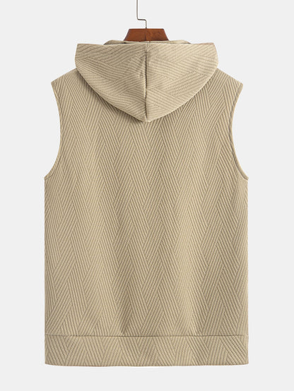Striped Jacquard Sleeveless Hooded T-Shirt
