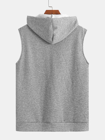 Striped Jacquard Sleeveless Hooded T-Shirt