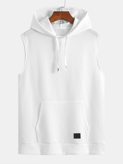 Striped Jacquard Sleeveless Hooded T-Shirt