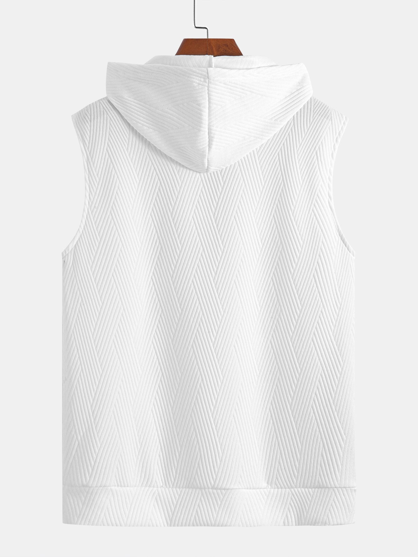 Striped Jacquard Sleeveless Hooded T-Shirt