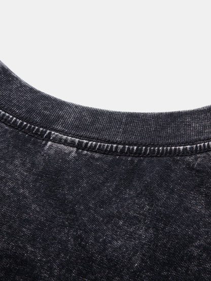 Basic Washed Distressed Drop Shoulder Oversize T-Shirt