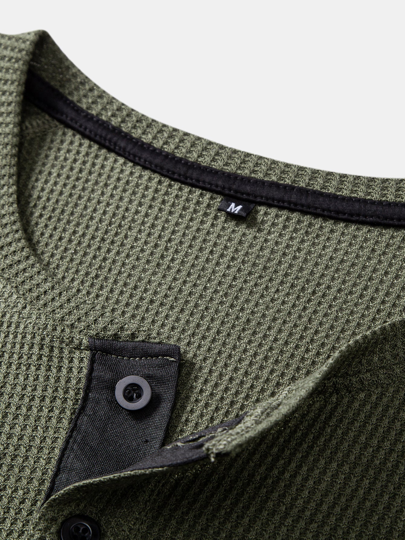 Long Sleeve Arc Hem Waffle Henley Shirt