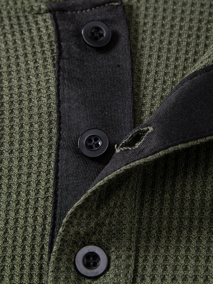 Long Sleeve Arc Hem Waffle Henley Shirt