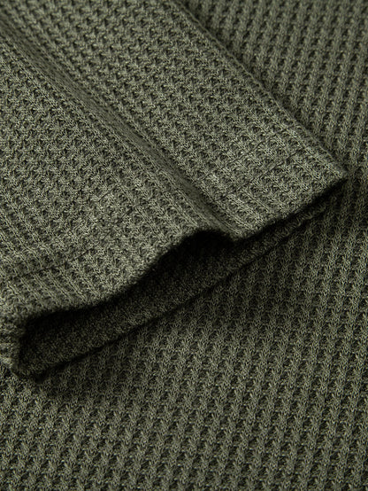 Long Sleeve Arc Hem Waffle Henley Shirt