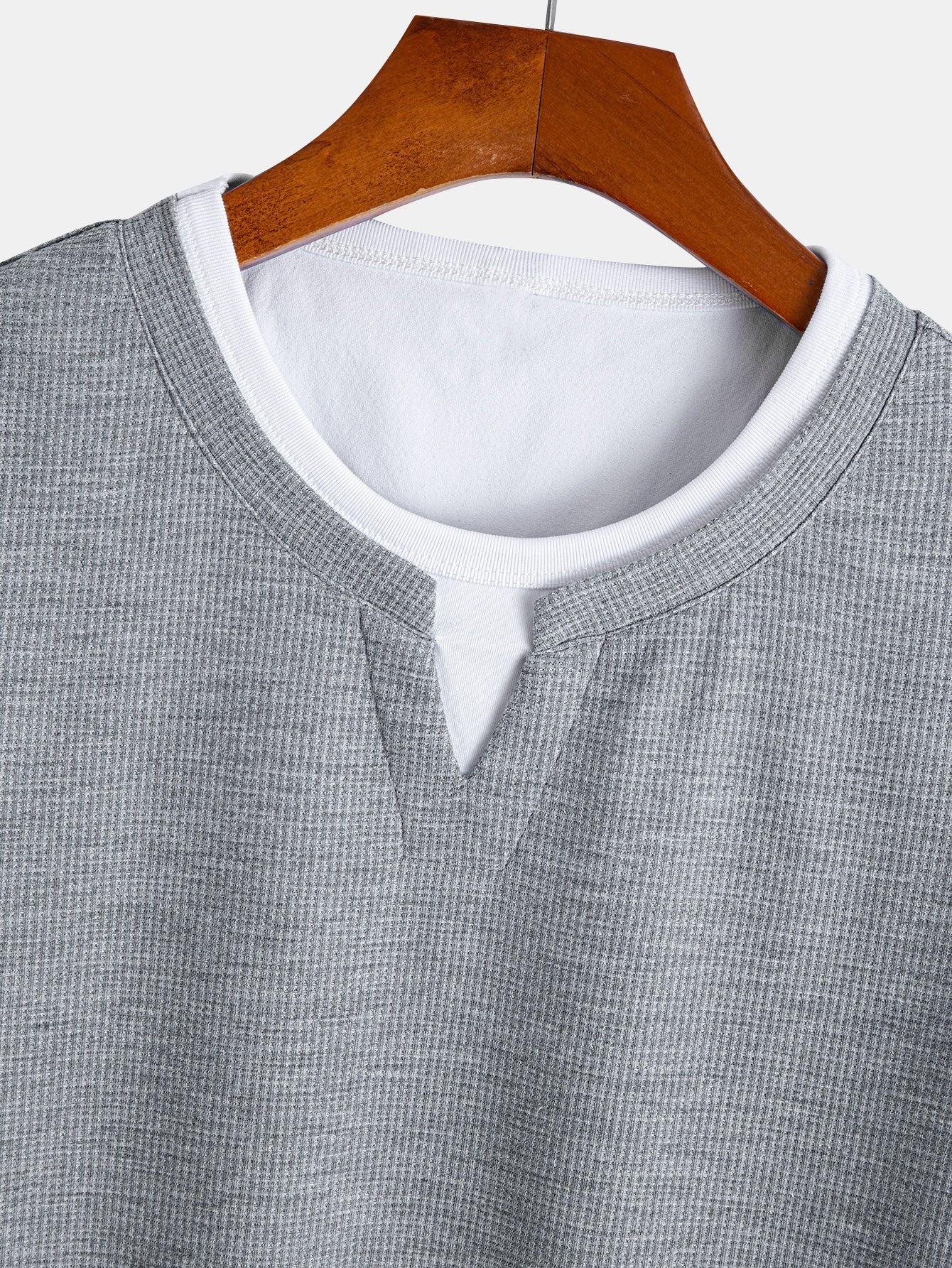 Relax Fit 2 In 1 Notched Collar Waffle T-Shirt