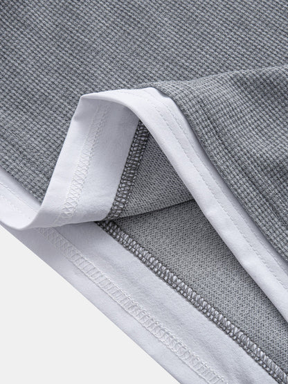 Relax Fit 2 In 1 Notched Collar Waffle T-Shirt