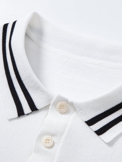 Contrast Trim Twisted Jacquard Knit Polo
