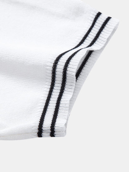 Contrast Trim Twisted Jacquard Knit Polo