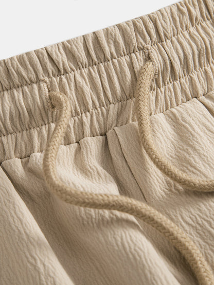 Crinkled Textured Drawstring Shorts