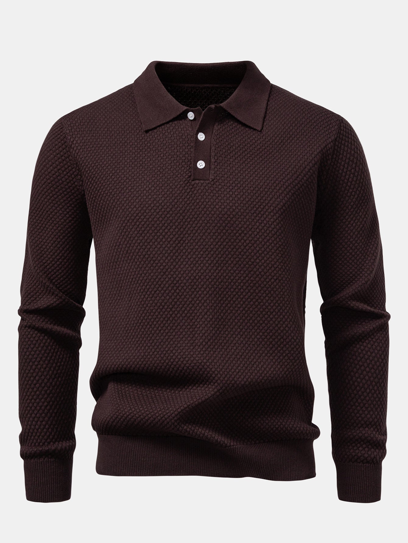 Long Sleeve Pineapple Textured Knit Polo Shirt
