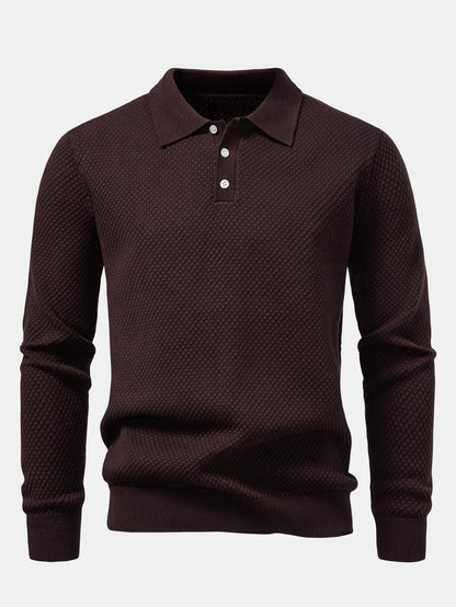 Long Sleeve Pineapple Textured Knit Polo Shirt